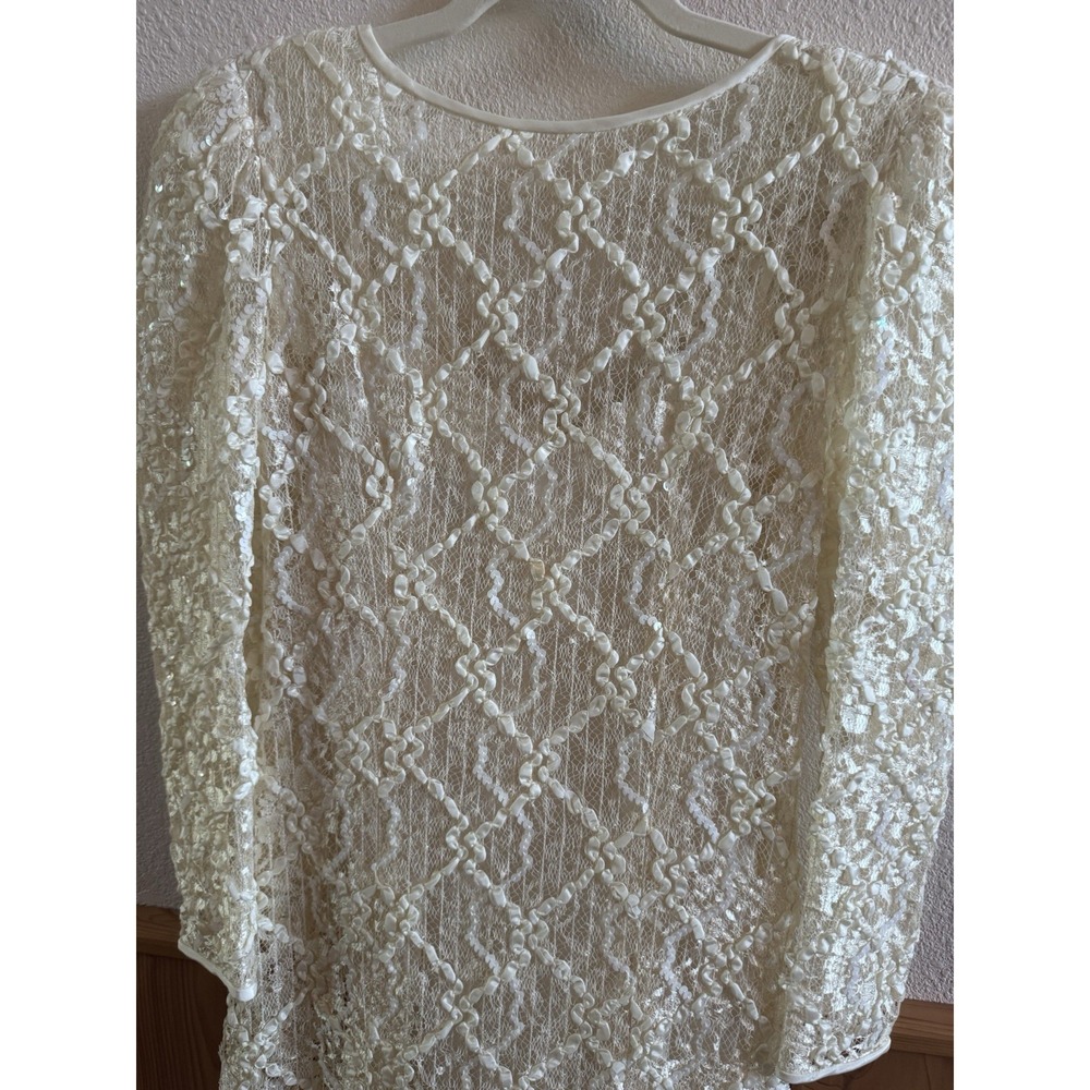 Vintage Pat Richards Cocktail Wedding Dress Ivory Lace Body Ruffled Hem *No Size - Picture 6 of 12